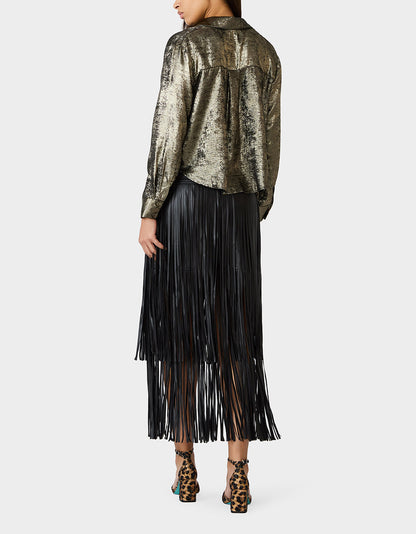 GOLD RUSH TOP BLACK/GOLD Women's Brushed Long Sleeve Button Down Top | Betsey Johnson Trusted