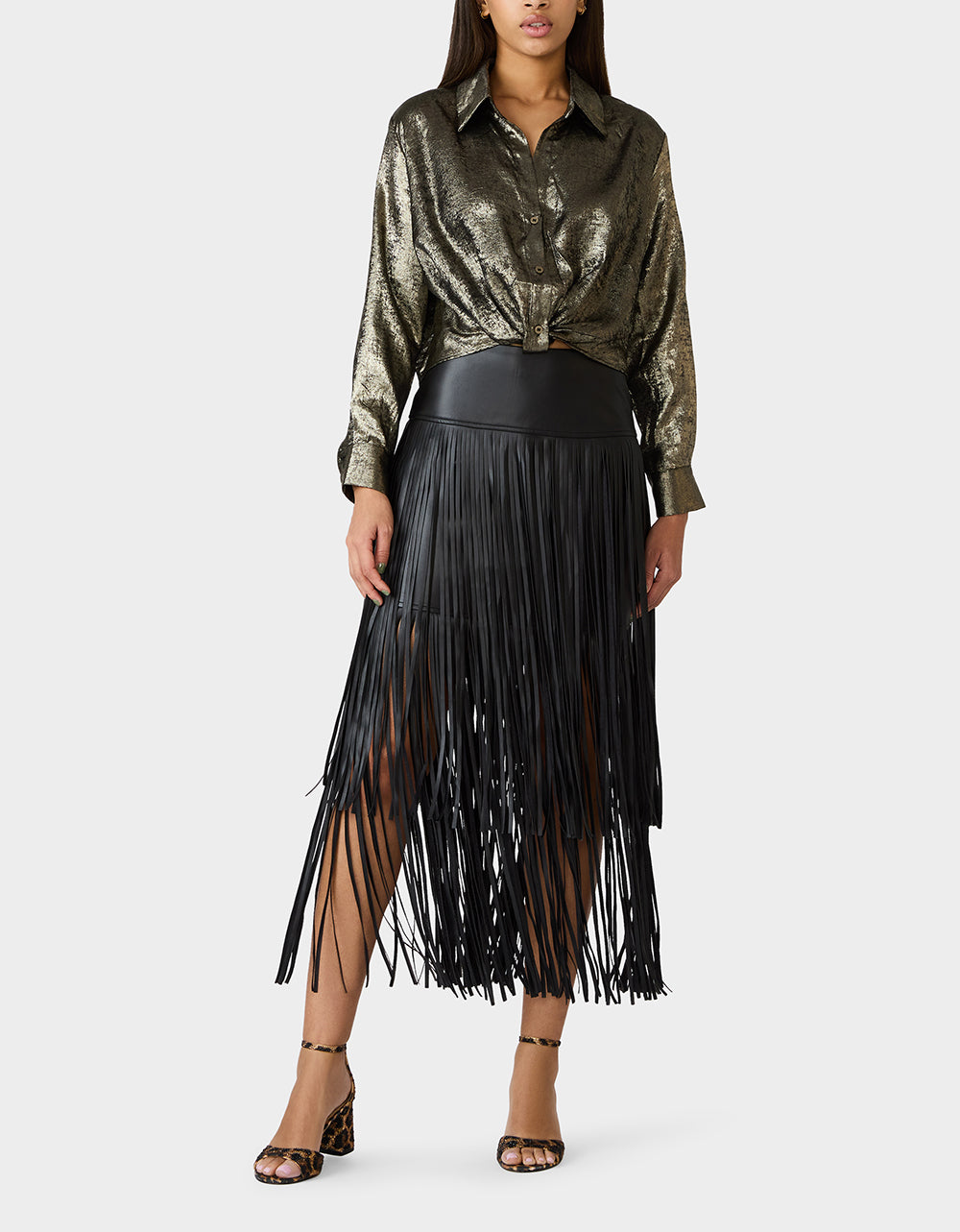 GOLD RUSH TOP BLACK/GOLD Women's Brushed Long Sleeve Button Down Top | Betsey Johnson Trusted