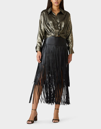 GOLD RUSH TOP BLACK/GOLD Women's Brushed Long Sleeve Button Down Top | Betsey Johnson Trusted