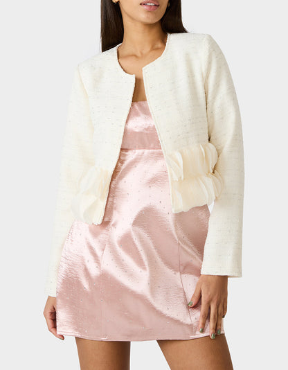RUUFLE SOCIETY BLAZER CREAM Women's Cream Ruffle Trim Jacket | Betsey Johnson Value