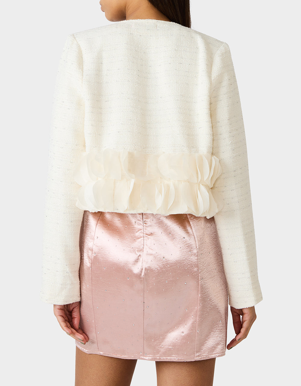 RUUFLE SOCIETY BLAZER CREAM Women's Cream Ruffle Trim Jacket | Betsey Johnson Value