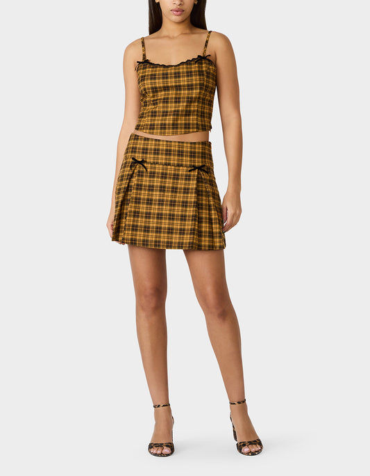 RAD PLAID SKIRT YELLOW PLAID Women's Yellow Plaid Skirt with Bow Details | Betsey Johnson Hot Sale