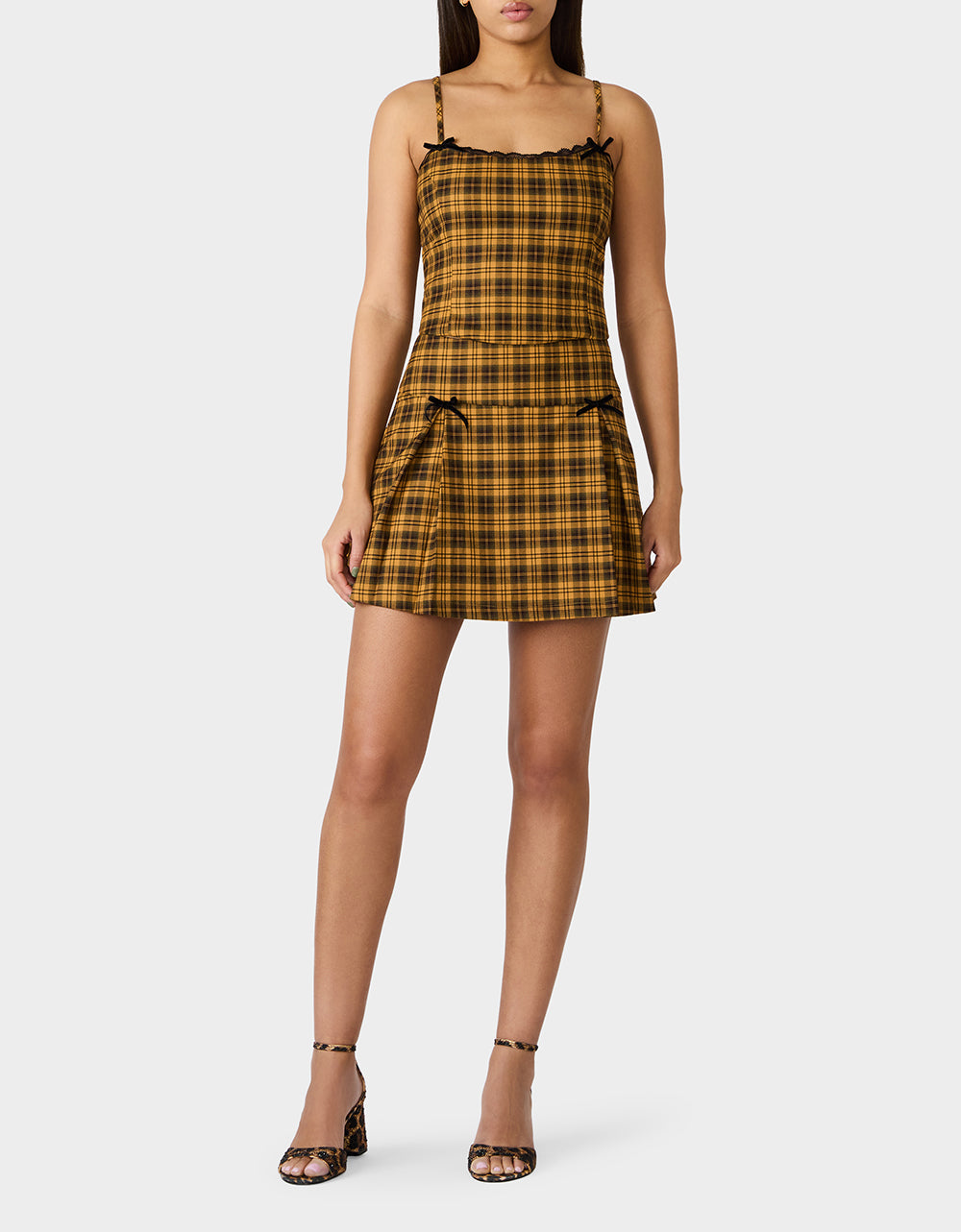 RAD PLAID TOP YELLOW PLAID Women's Yellow Plaid Cami with Lace and Bow Details | Betsey Johnson Trusted