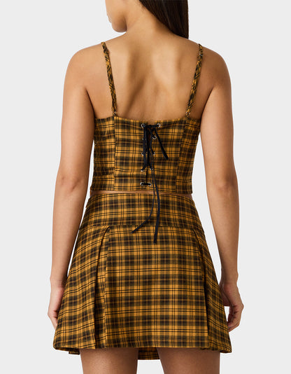 RAD PLAID TOP YELLOW PLAID Women's Yellow Plaid Cami with Lace and Bow Details | Betsey Johnson Trusted