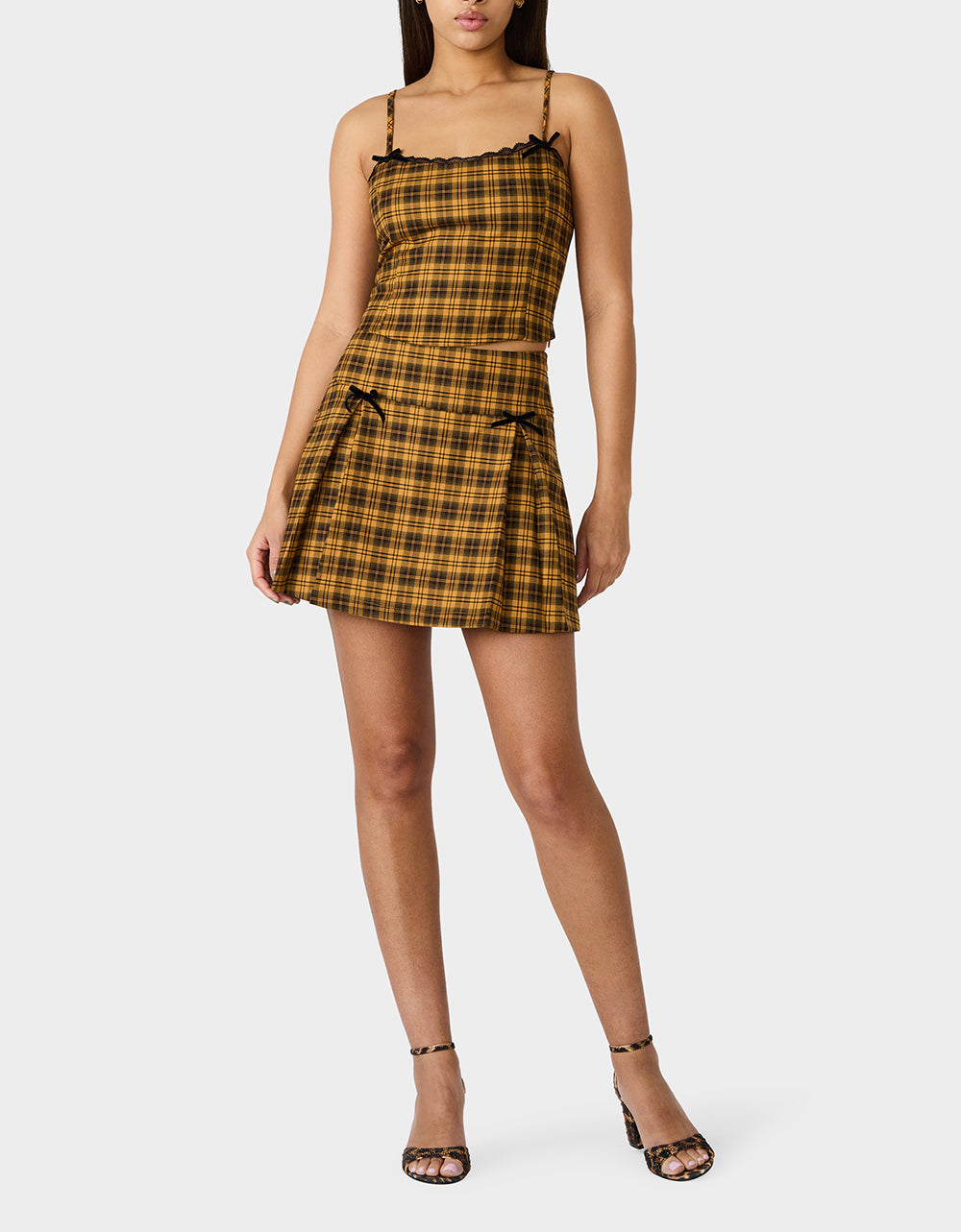 RAD PLAID TOP YELLOW PLAID Women's Yellow Plaid Cami with Lace and Bow Details | Betsey Johnson Trusted