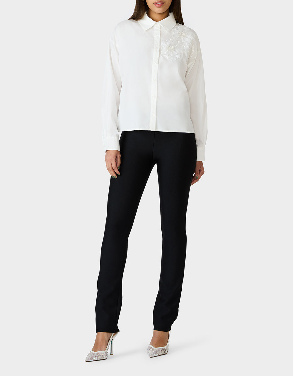 BETSEY BLOOM SHIRT OFF WHITE Button-Down Collar Floral Long-Sleeve Shirt | Betsey Johnson Premium