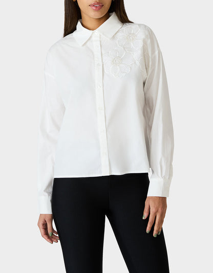 BETSEY BLOOM SHIRT OFF WHITE Button-Down Collar Floral Long-Sleeve Shirt | Betsey Johnson Premium