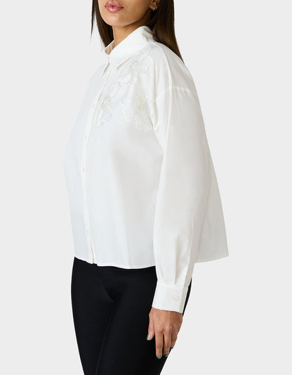 BETSEY BLOOM SHIRT OFF WHITE Button-Down Collar Floral Long-Sleeve Shirt | Betsey Johnson Premium