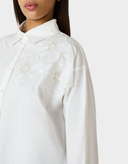 BETSEY BLOOM SHIRT OFF WHITE Button-Down Collar Floral Long-Sleeve Shirt | Betsey Johnson Premium