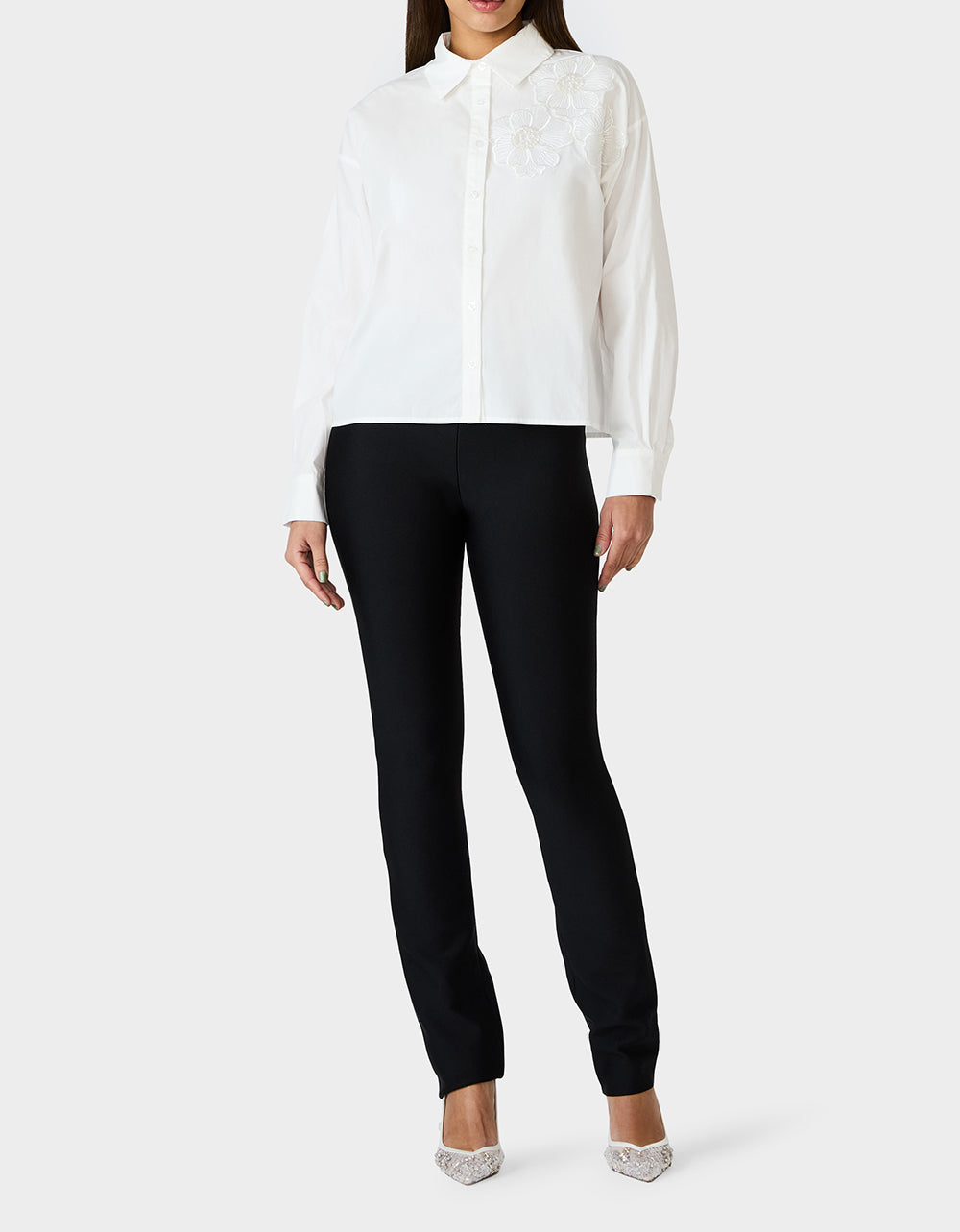 BETSEY BLOOM SHIRT OFF WHITE Button-Down Collar Floral Long-Sleeve Shirt | Betsey Johnson Premium