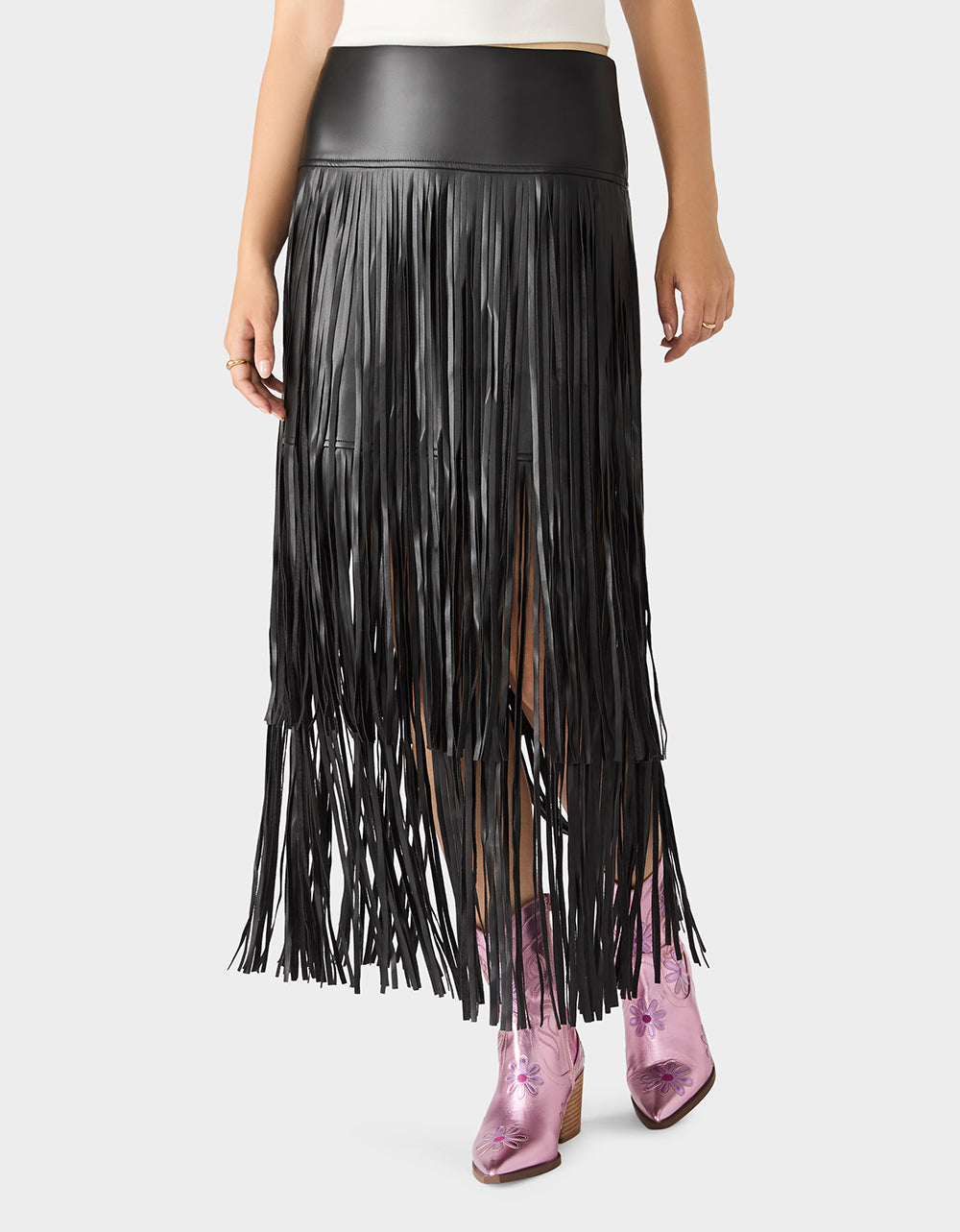 MIDNIGHT RODEO SKIRT BLACK Women's Fringe Maxi Skirt | Betsey Johnson Top Pick