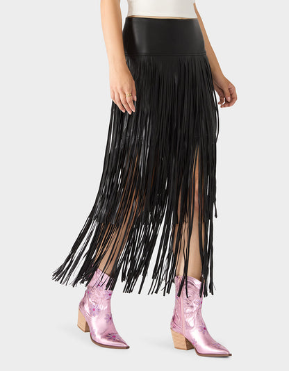 MIDNIGHT RODEO SKIRT BLACK Women's Fringe Maxi Skirt | Betsey Johnson Top Pick