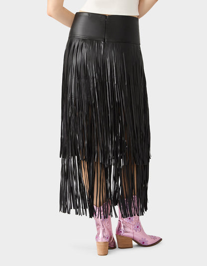 MIDNIGHT RODEO SKIRT BLACK Women's Fringe Maxi Skirt | Betsey Johnson Top Pick