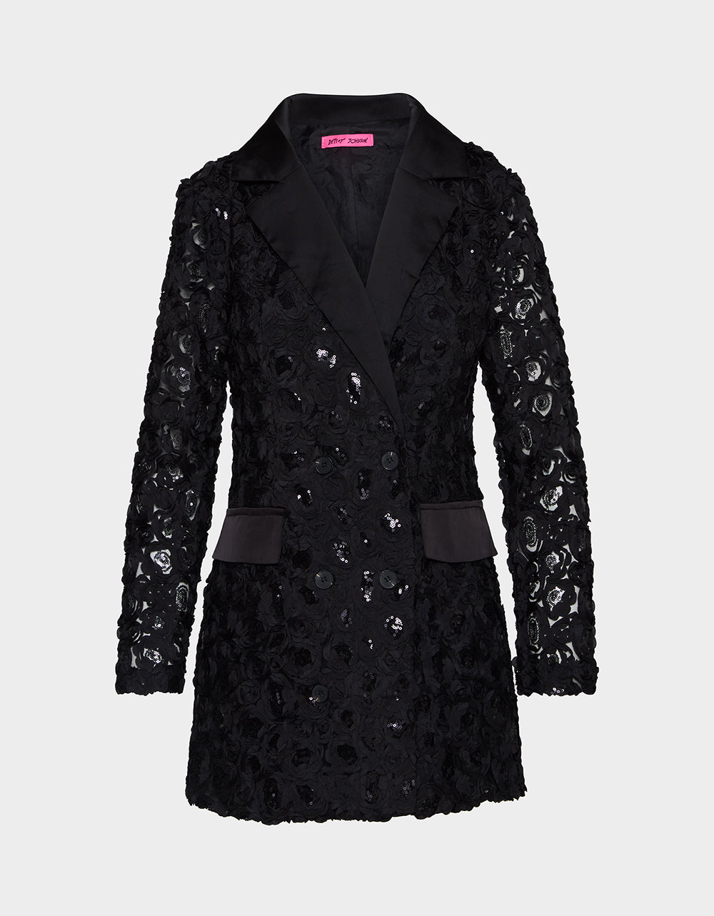 ROSETTE BLAZER DRESS BLACK Women's Black Blazer Dress with Rose Sequin Details | Betsey Johnson Special Offer