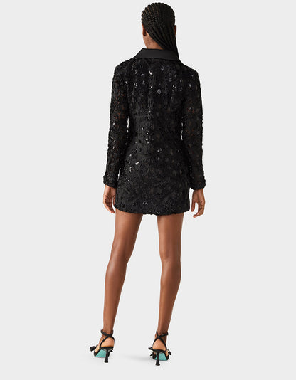 ROSETTE BLAZER DRESS BLACK Women's Black Blazer Dress with Rose Sequin Details | Betsey Johnson Special Offer