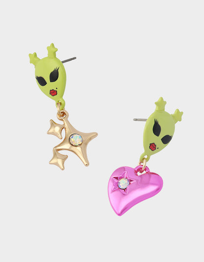 ALIEN MISMATCH DROP EARRINGS Women's Alien Mismatch Heart Star Earrings | Betsey Johnson Deals
