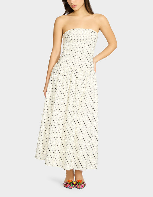 AMALIA STRAPLESS MAXI DRESS BLACK WHITE POLKA DOT Women's Dress | Betsey Johnson Great Value