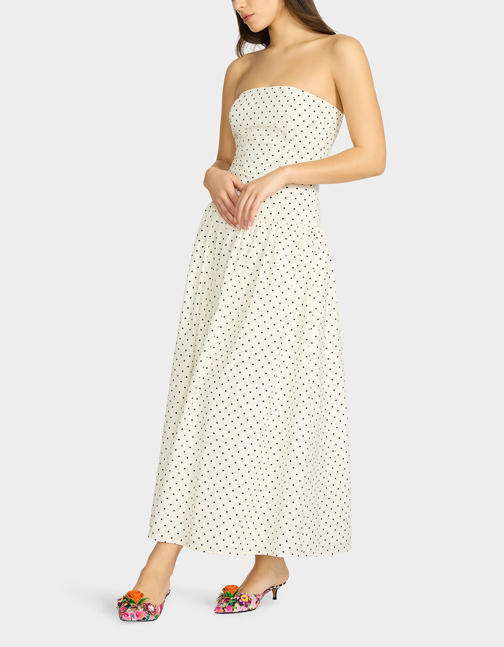 AMALIA STRAPLESS MAXI DRESS BLACK WHITE POLKA DOT Women's Dress | Betsey Johnson Great Value