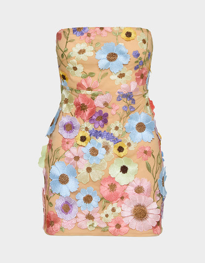 DAISY ME ROLLIN DRESS PASTEL MULTI Women's Floral Print Strapless Mini Dress | Betsey Johnson Best Price
