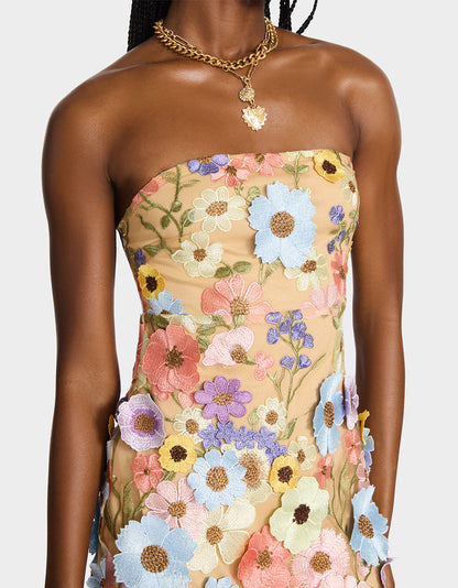 DAISY ME ROLLIN DRESS PASTEL MULTI Women's Floral Print Strapless Mini Dress | Betsey Johnson Best Price