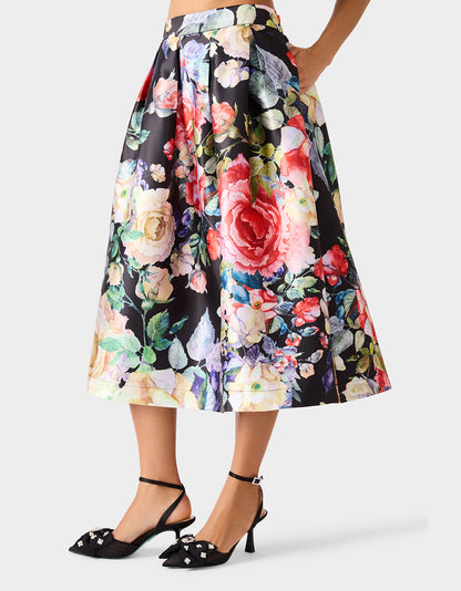 BOTANQUE SKIRT BLACK Women's Floral Midi Skirt | Betsey Johnson Smart Buy