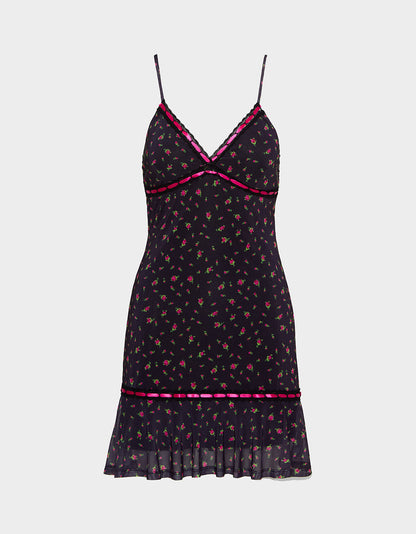 ROSEBUD SLIP DRESS BLACK Women's Floral Print Mini Slip Dress | Betsey Johnson Sale