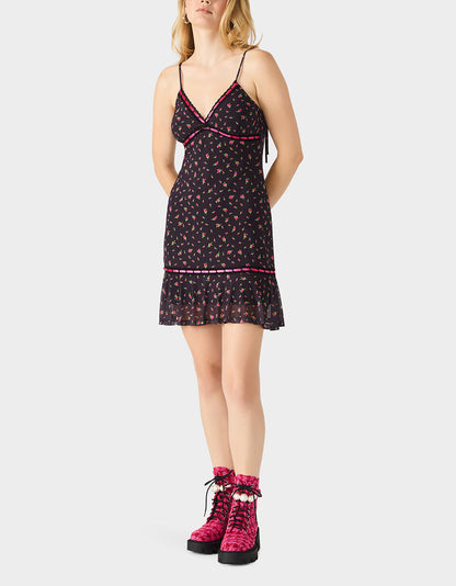 ROSEBUD SLIP DRESS BLACK Women's Floral Print Mini Slip Dress | Betsey Johnson Sale