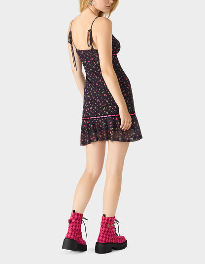 ROSEBUD SLIP DRESS BLACK Women's Floral Print Mini Slip Dress | Betsey Johnson Sale