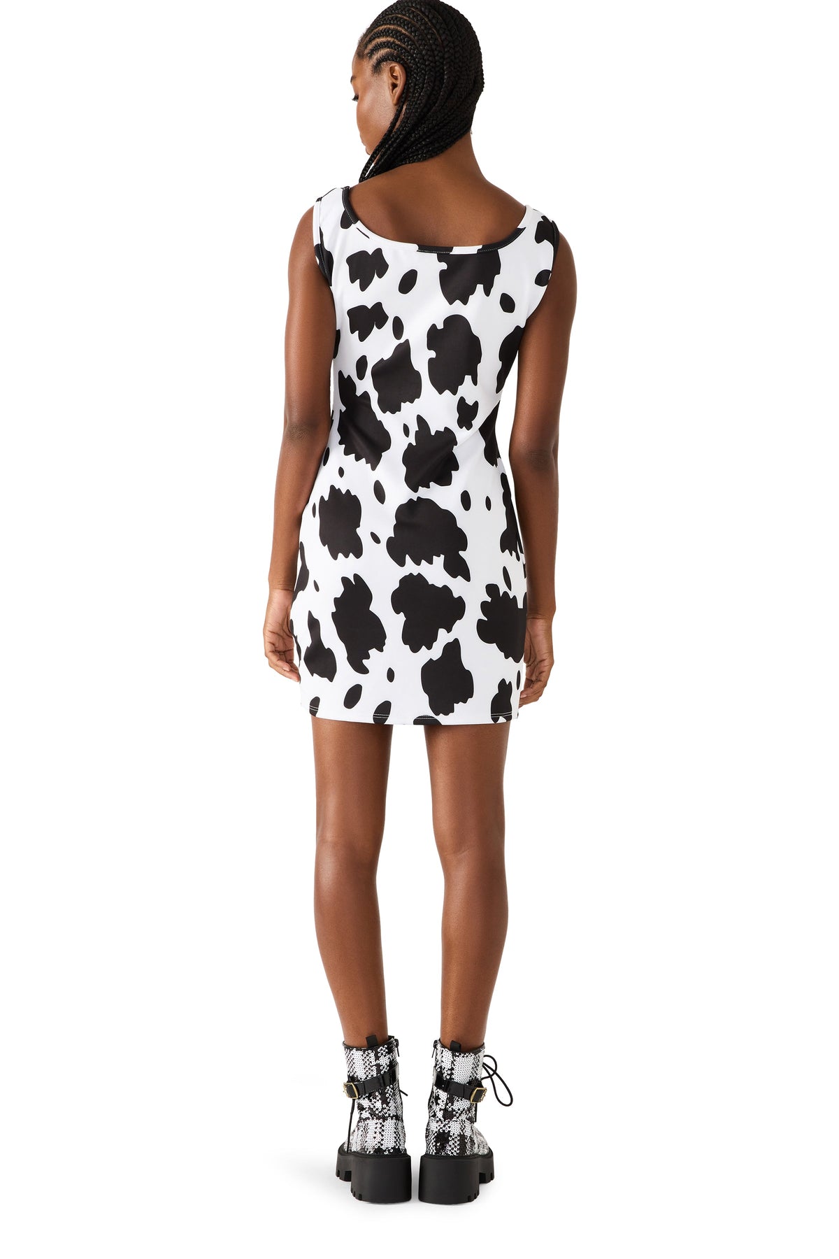 BETSEY COW PRINT DRESS BLACK/WHITE Women's Mini Tank Square-Neck Dress | Betsey Johnson Sale