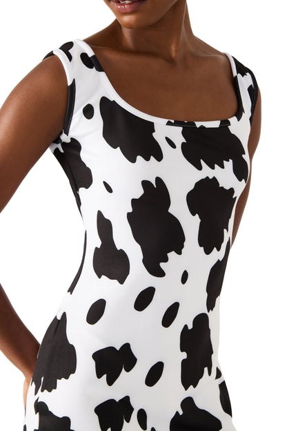 BETSEY COW PRINT DRESS BLACK/WHITE Women's Mini Tank Square-Neck Dress | Betsey Johnson Sale