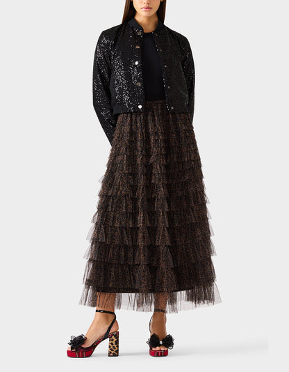 RUFFLED MAXI SKIRT LEOAPRD Women's Tiered Tulle Leopard Maxi Skirt | Betsey Johnson Trending