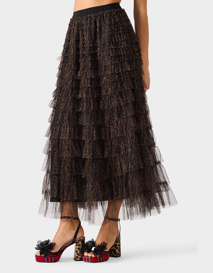 RUFFLED MAXI SKIRT LEOAPRD Women's Tiered Tulle Leopard Maxi Skirt | Betsey Johnson Trending