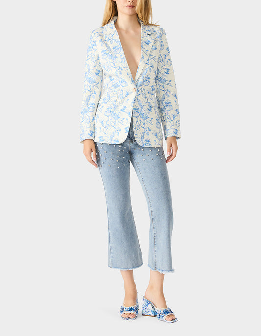 BOYFRIEND BLUE FLORAL BLAZER BLUE Women's Long-Sleeved Floral Print Blazer Jacket | Betsey Johnson Discount