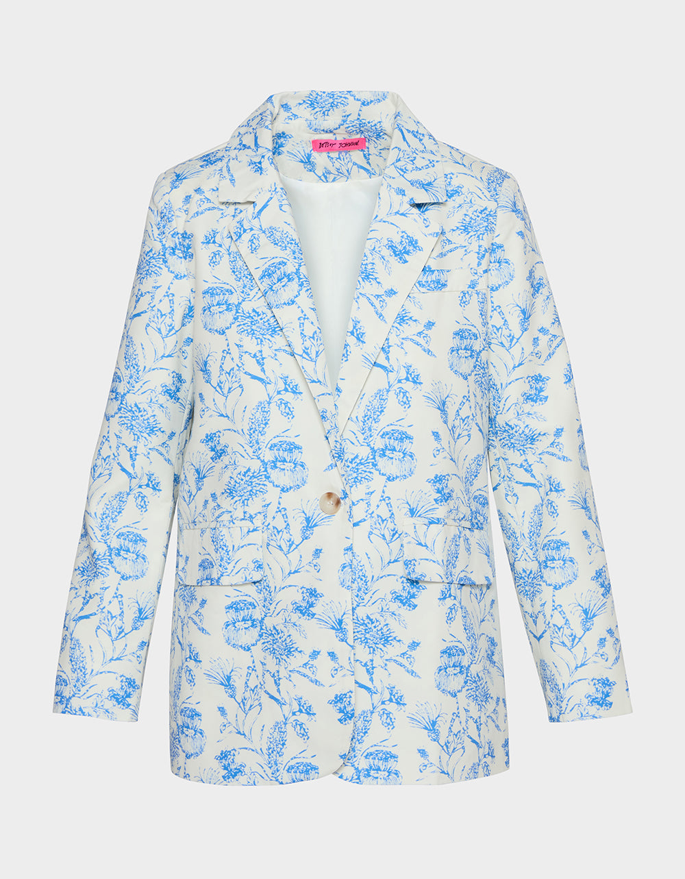 BOYFRIEND BLUE FLORAL BLAZER BLUE Women's Long-Sleeved Floral Print Blazer Jacket | Betsey Johnson Discount