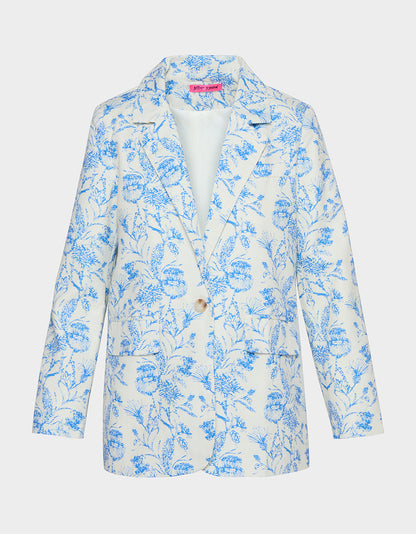 BOYFRIEND BLUE FLORAL BLAZER BLUE Women's Long-Sleeved Floral Print Blazer Jacket | Betsey Johnson Discount