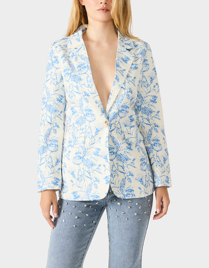 BOYFRIEND BLUE FLORAL BLAZER BLUE Women's Long-Sleeved Floral Print Blazer Jacket | Betsey Johnson Discount
