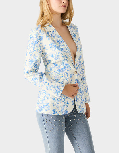 BOYFRIEND BLUE FLORAL BLAZER BLUE Women's Long-Sleeved Floral Print Blazer Jacket | Betsey Johnson Discount