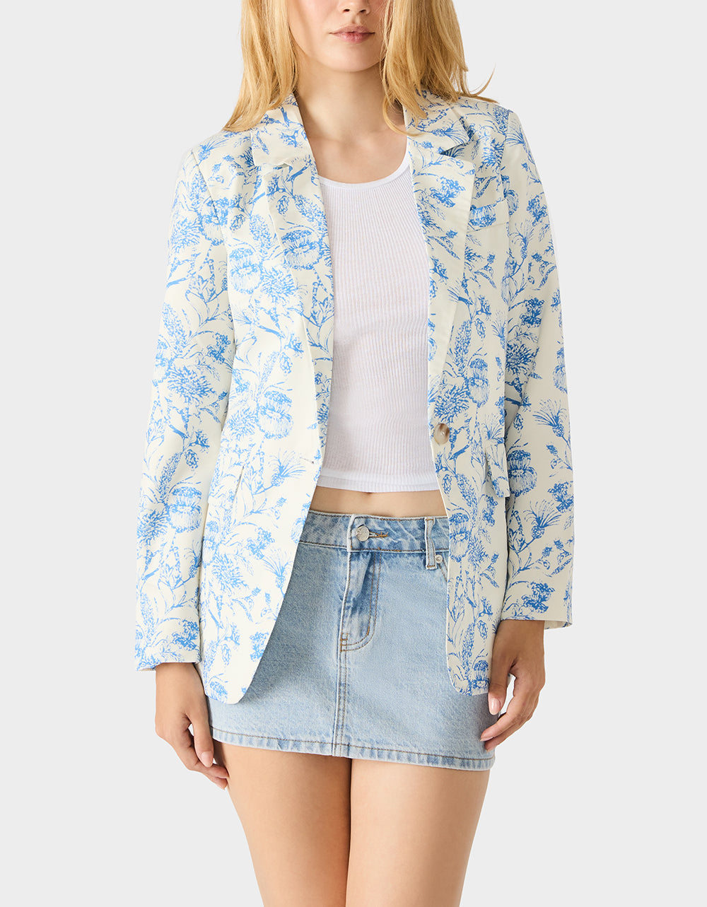 BOYFRIEND BLUE FLORAL BLAZER BLUE Women's Long-Sleeved Floral Print Blazer Jacket | Betsey Johnson Discount