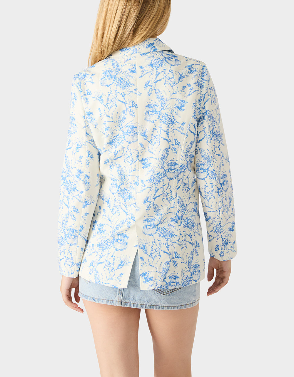 BOYFRIEND BLUE FLORAL BLAZER BLUE Women's Long-Sleeved Floral Print Blazer Jacket | Betsey Johnson Discount