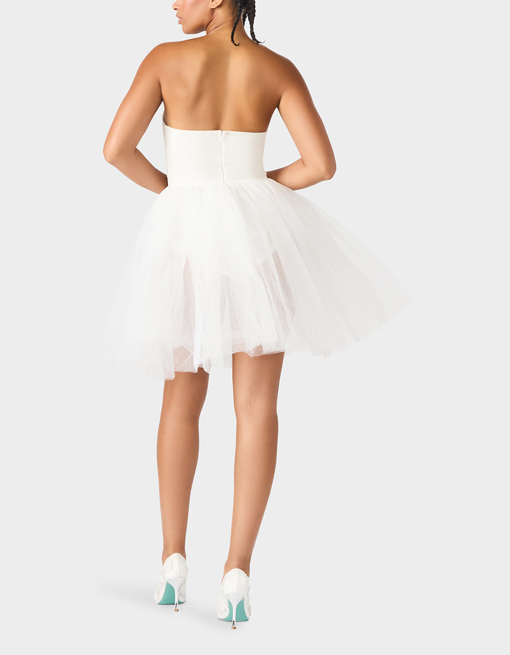 SHEER BALLERINA DRESS WHITE Women's Strapless Rhinestone Embellished Tulle Mini Dress | Betsey Johnson Special Offer