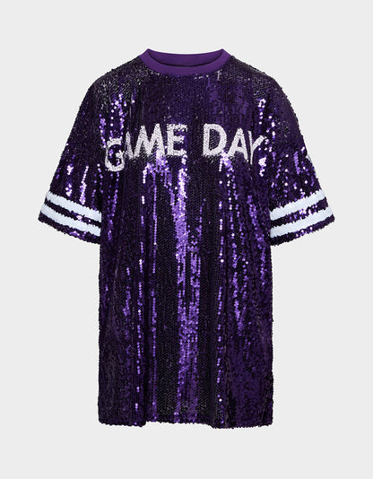 GAME DAY JERSEY SEQUIN DRESS PURPLE Women's Sequin Short-Sleeved Dress | Betsey Johnson Discount