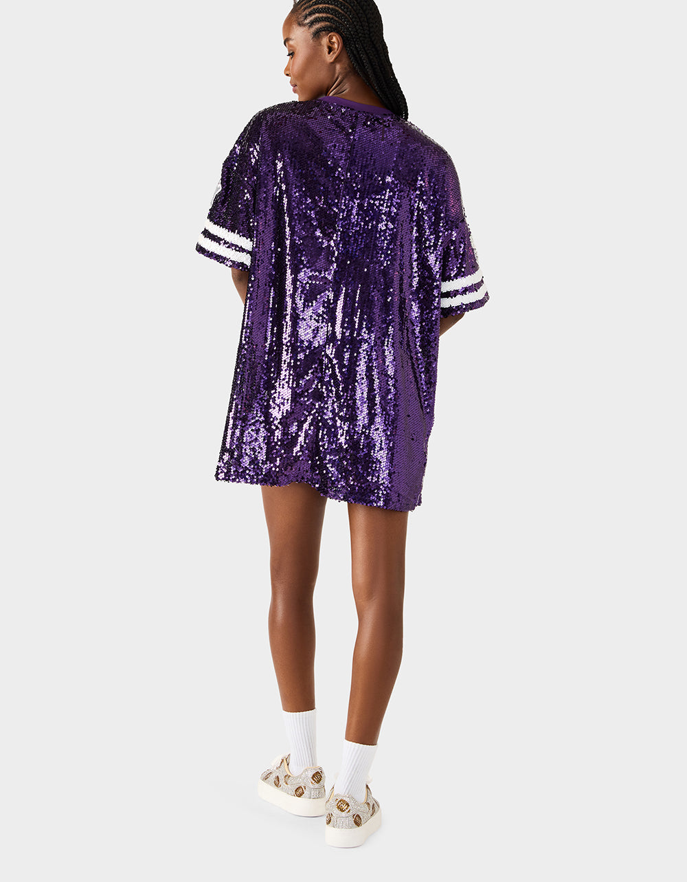GAME DAY JERSEY SEQUIN DRESS PURPLE Women's Sequin Short-Sleeved Dress | Betsey Johnson Discount