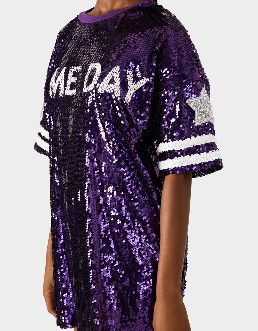 GAME DAY JERSEY SEQUIN DRESS PURPLE Women's Sequin Short-Sleeved Dress | Betsey Johnson Discount