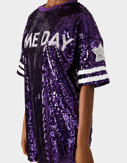 GAME DAY JERSEY SEQUIN DRESS PURPLE Women's Sequin Short-Sleeved Dress | Betsey Johnson Discount
