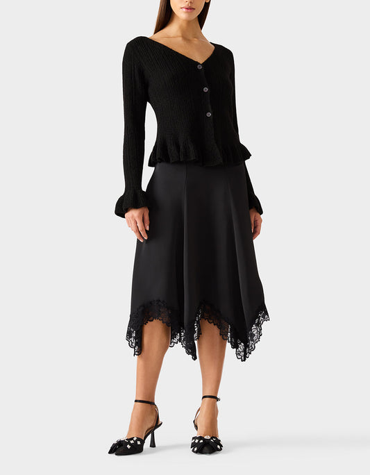 LACE SLIP MIDI SKIRT BLACK Women's Black Lace Midi Skirt | Betsey Johnson Smart Buy
