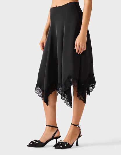 LACE SLIP MIDI SKIRT BLACK Women's Black Lace Midi Skirt | Betsey Johnson Smart Buy