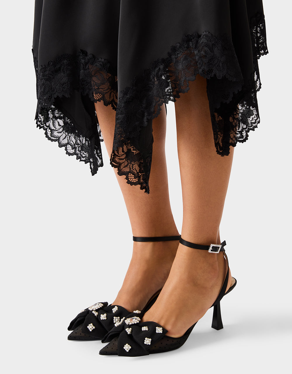LACE SLIP MIDI SKIRT BLACK Women's Black Lace Midi Skirt | Betsey Johnson Smart Buy