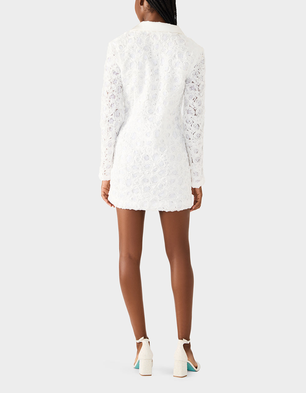 ROSETTE BLAZER DRESS WHITE Women's White Blazer Dress with Rose Sequin Details | Betsey Johnson Best Seller