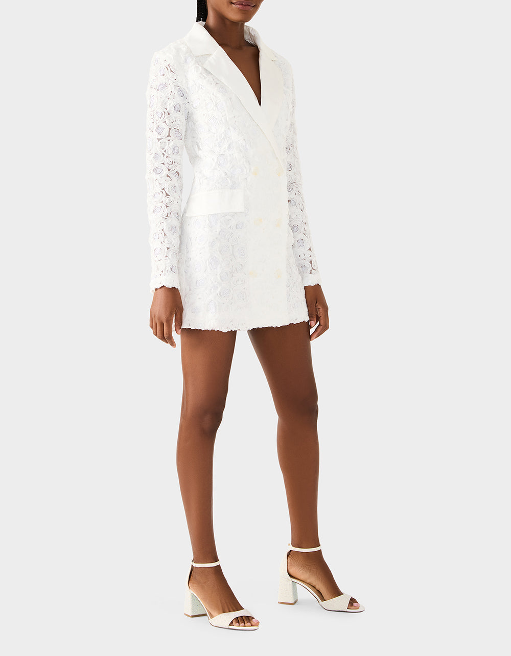 ROSETTE BLAZER DRESS WHITE Women's White Blazer Dress with Rose Sequin Details | Betsey Johnson Best Seller