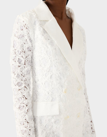 ROSETTE BLAZER DRESS WHITE Women's White Blazer Dress with Rose Sequin Details | Betsey Johnson Best Seller